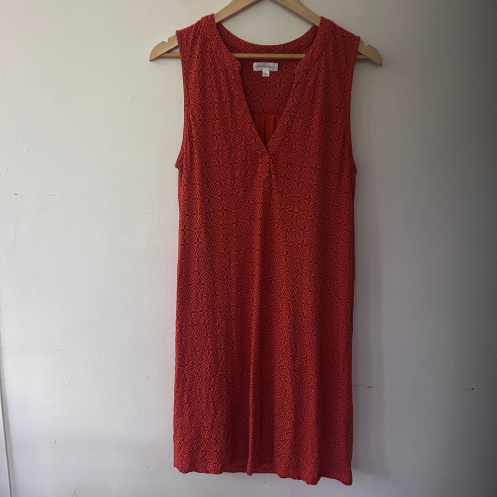 Stewart Simmons Orange Geometric Cotton Sleeveless Shift Dress Medium Preppy